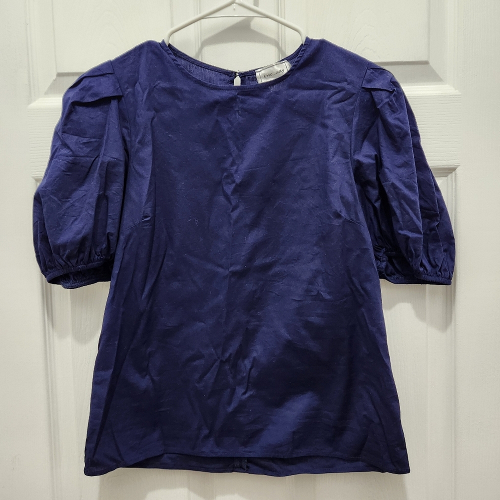 love...ady Navy Puff Sleeve Blouse